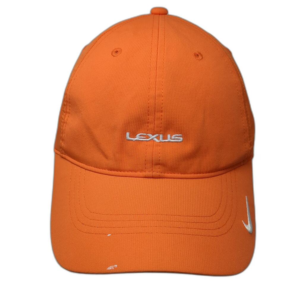 Nike Baseball Cap Orange OSFM Lexus Logo Embroidered Swoosh Strapback Hat Golf